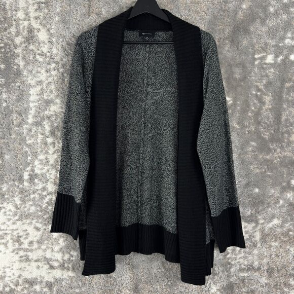 AB Studio Size M OpenFront Casual Sweater Gray Black Long Sleeve Outdoor - Picture 1 of 8